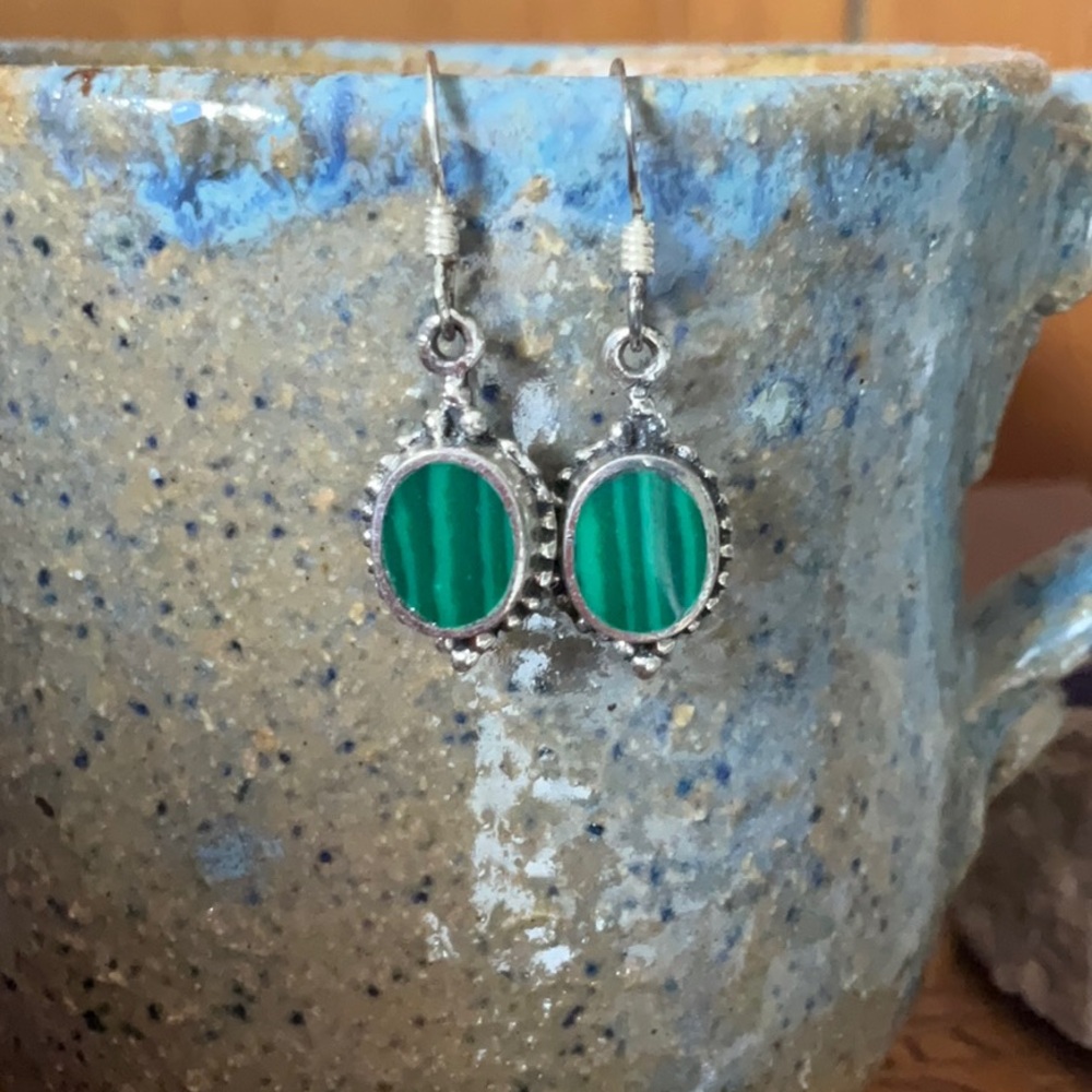 Malachite Sterling earrings - Picture 2 of 6